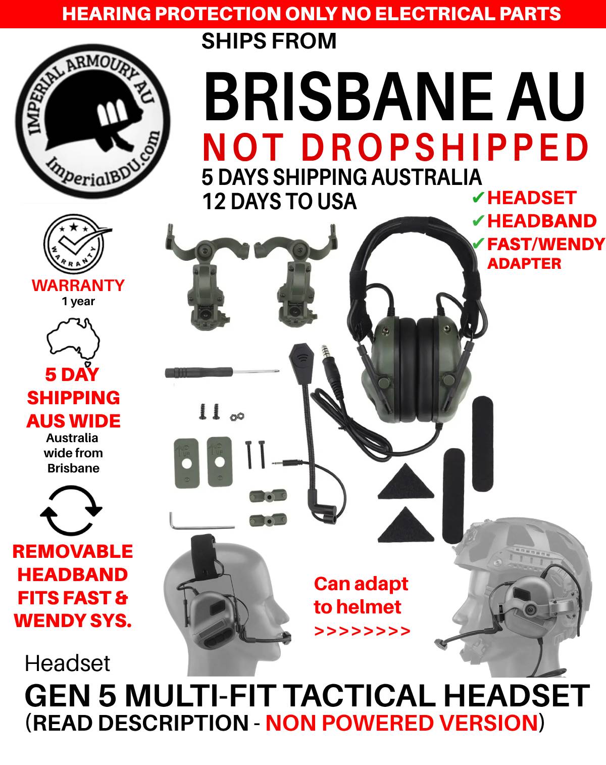 IBDU GEN 5 Tactical Helmet Headset for Walkie Talkie Non-Powered Version