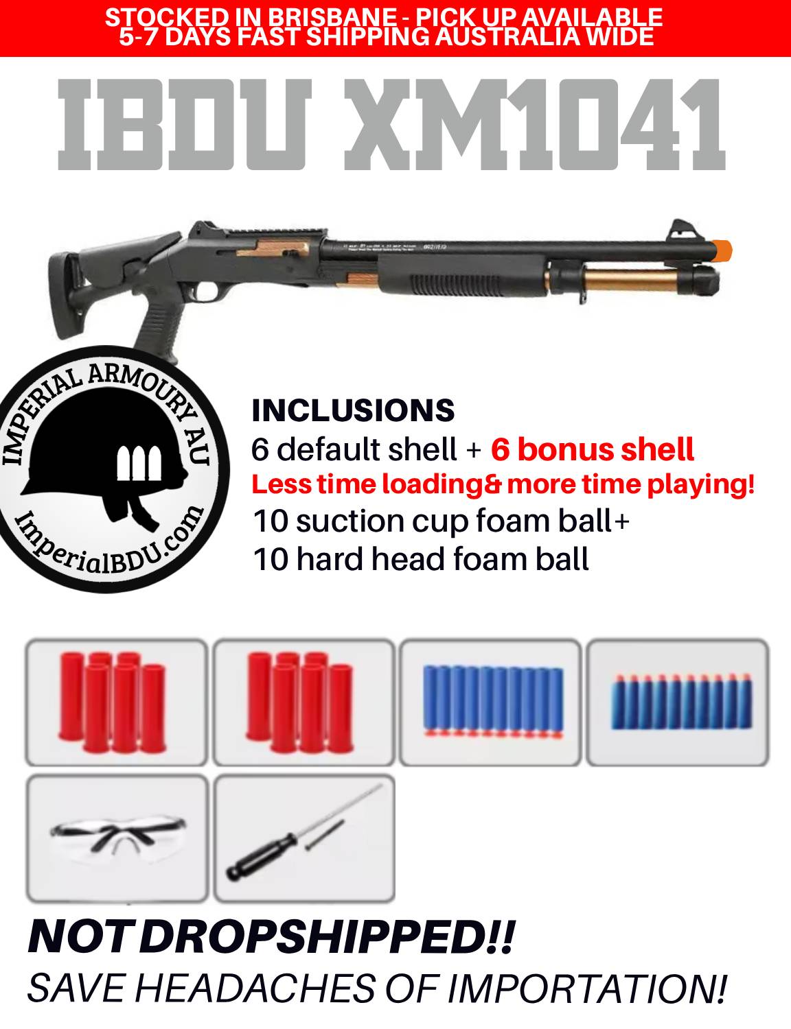 IBDU XM1041 Nerf Shotgun + Bonus Shells | Australia & USA