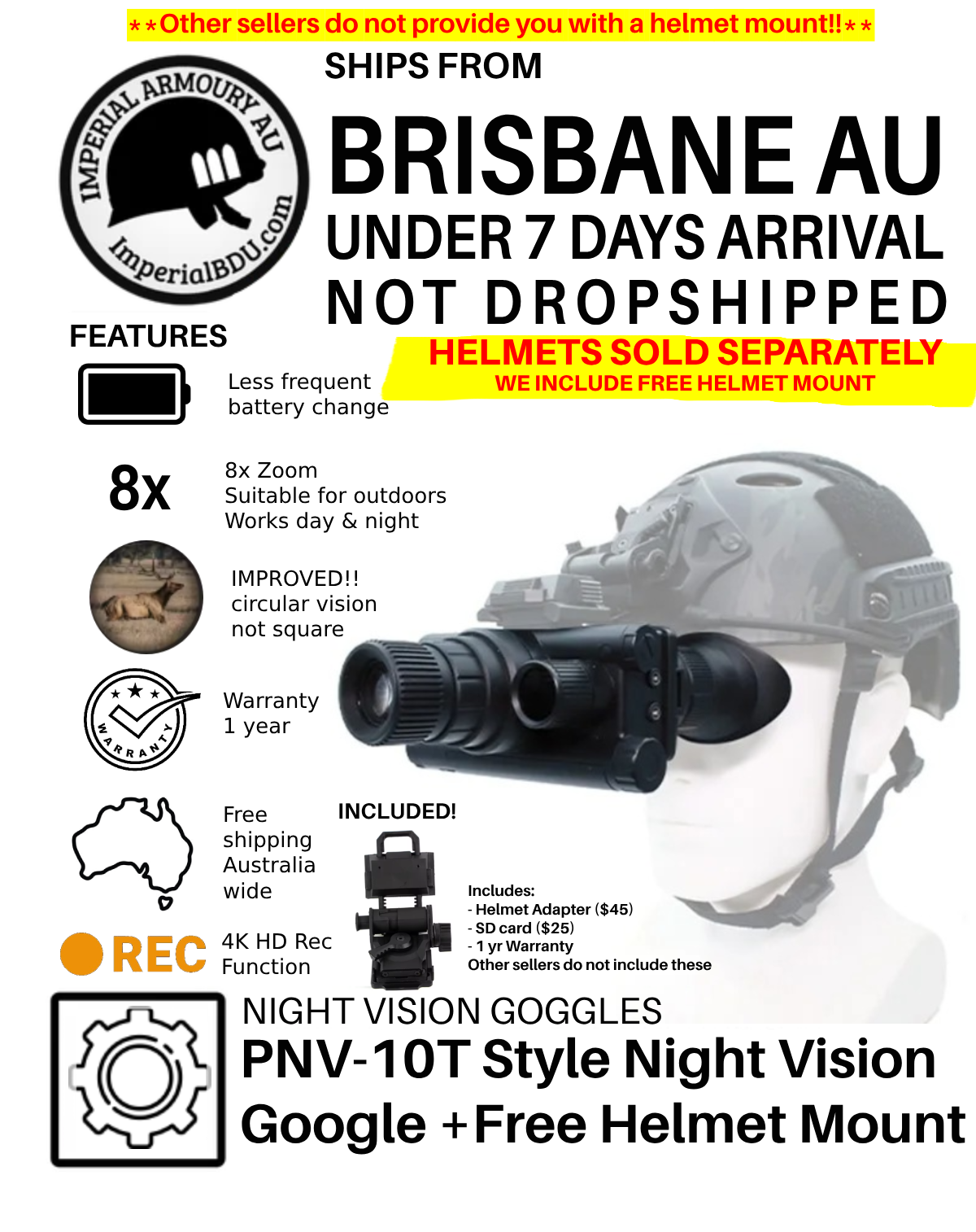 pnv-10t night vision goggles Z9157/PNV-10T style 4K UHD NVG Tactical Night Vision Goggles 600M 8X Z – Imperial Armoury Australia