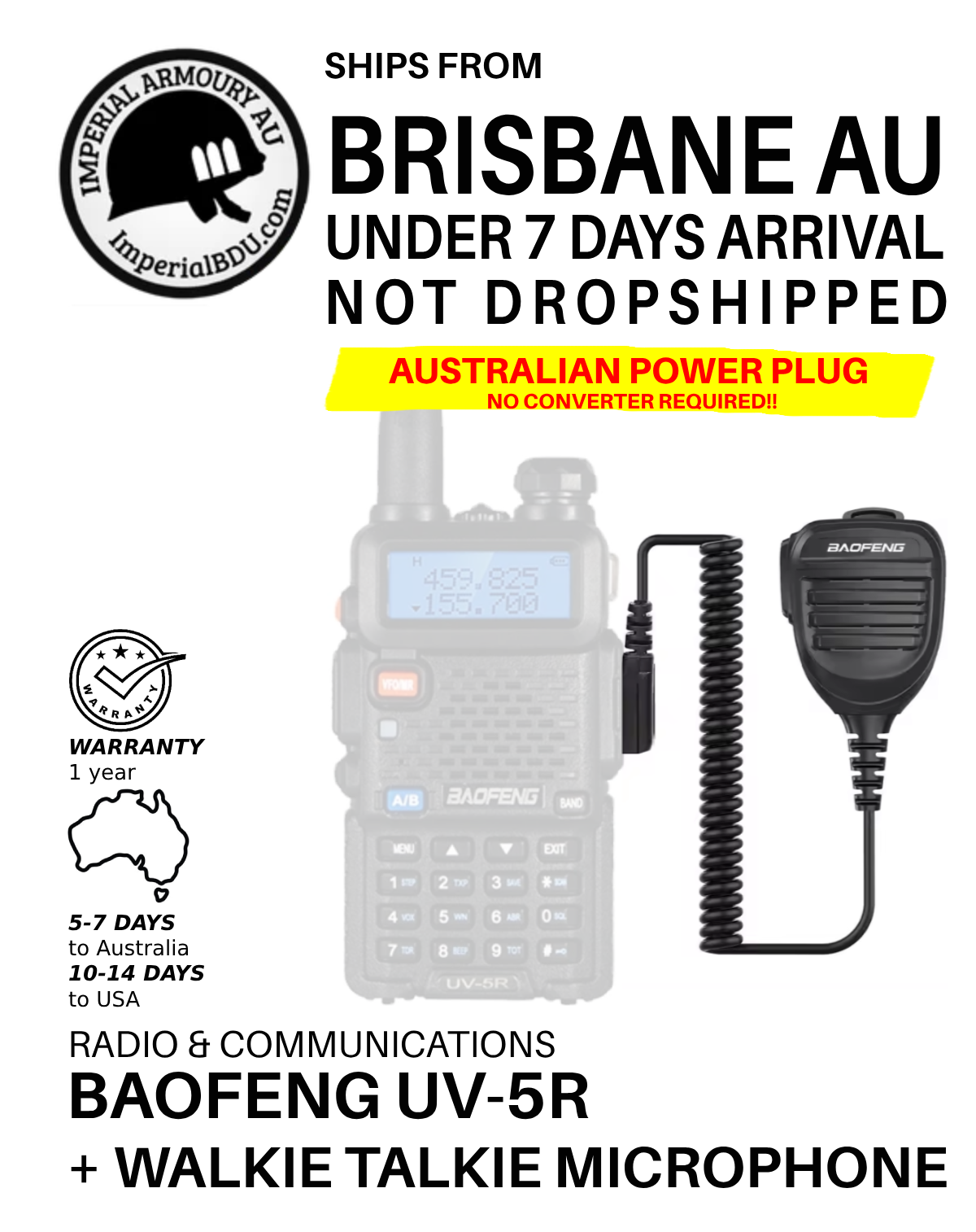 Baofeng UV-5R - Australia to USA & Global Markets, Military/Police/Government welcomed