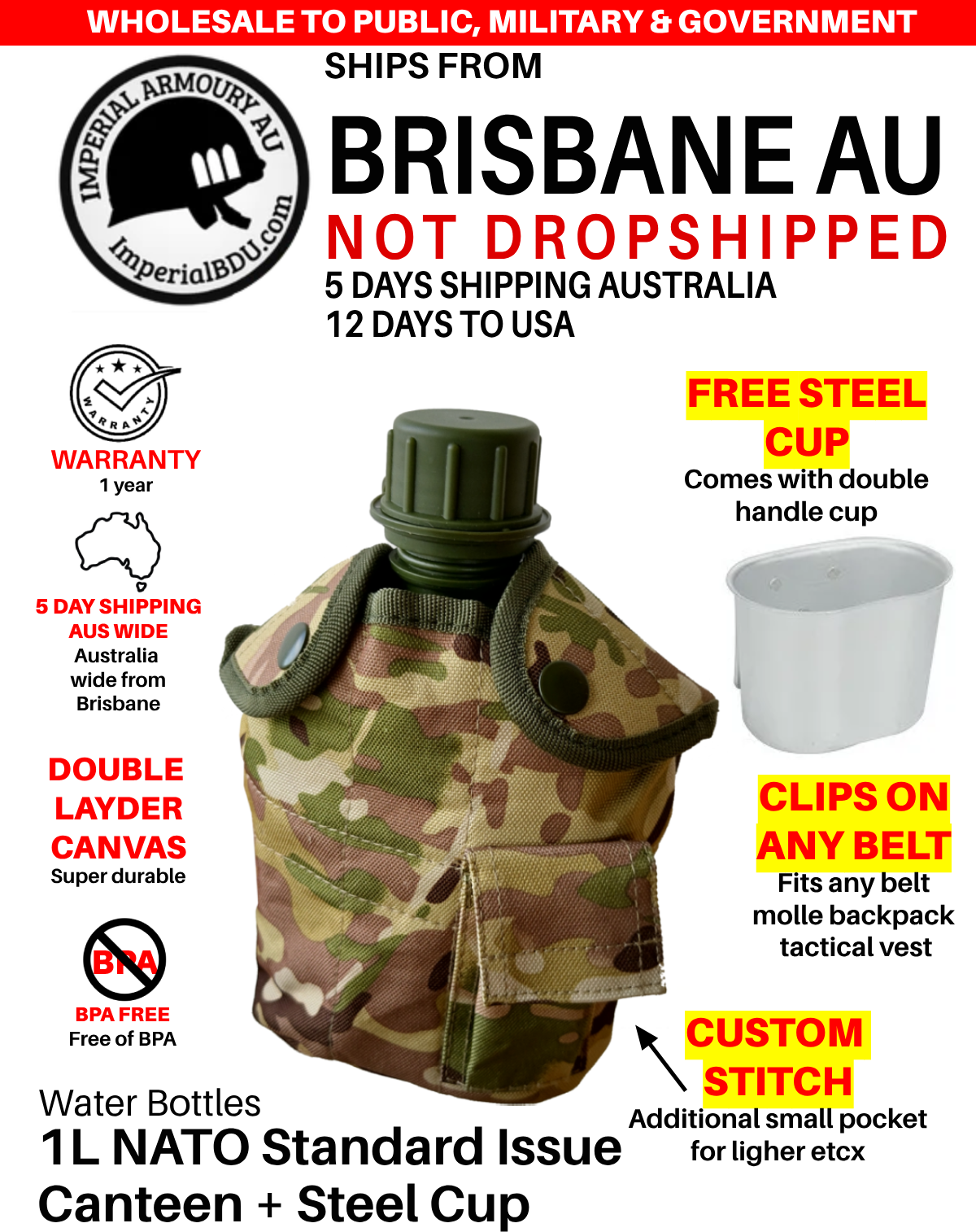 1L Military Canteen β NATO Style Army Water Bottle | BPA-Free, Genuine Issue Design