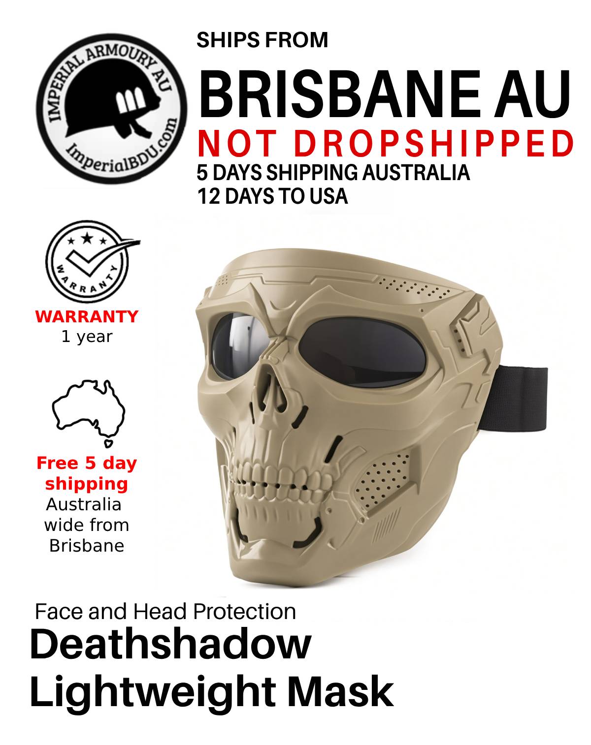 Death Shadow Lightweight Armored Mask Skull - Australia USA