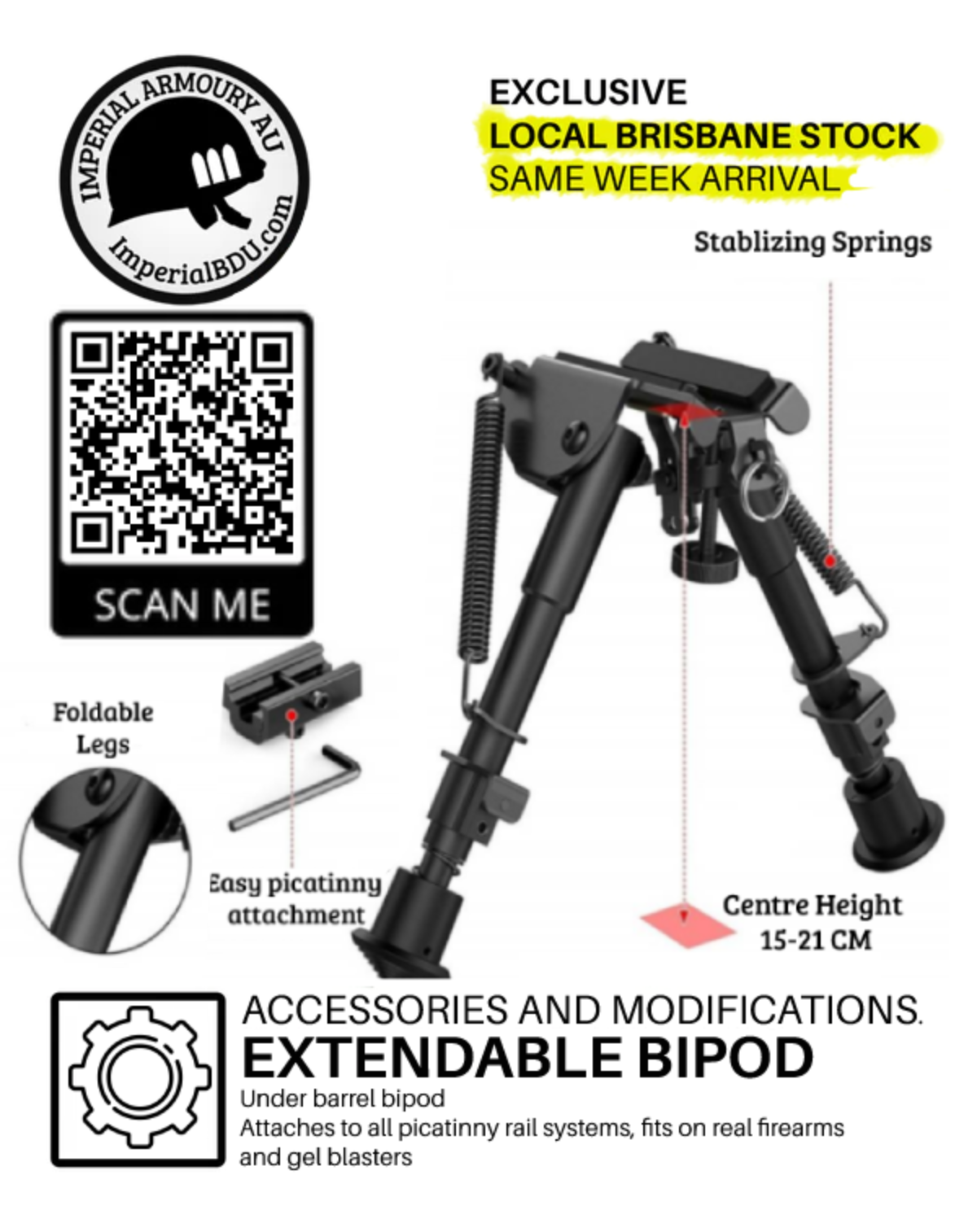S-BRM 6-9 Bipod Attachment for 20mm rail | One size fits all SHIPS FROM BRISBANE