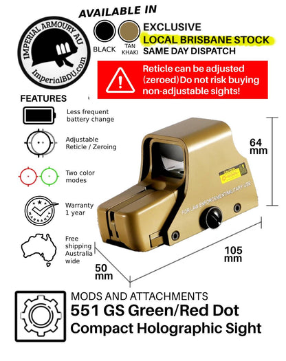 Holographic Red / Green Dot Sight 551-GS Tactical Airsoft Reflex Sight (Zeroable) FREE SHIPPING