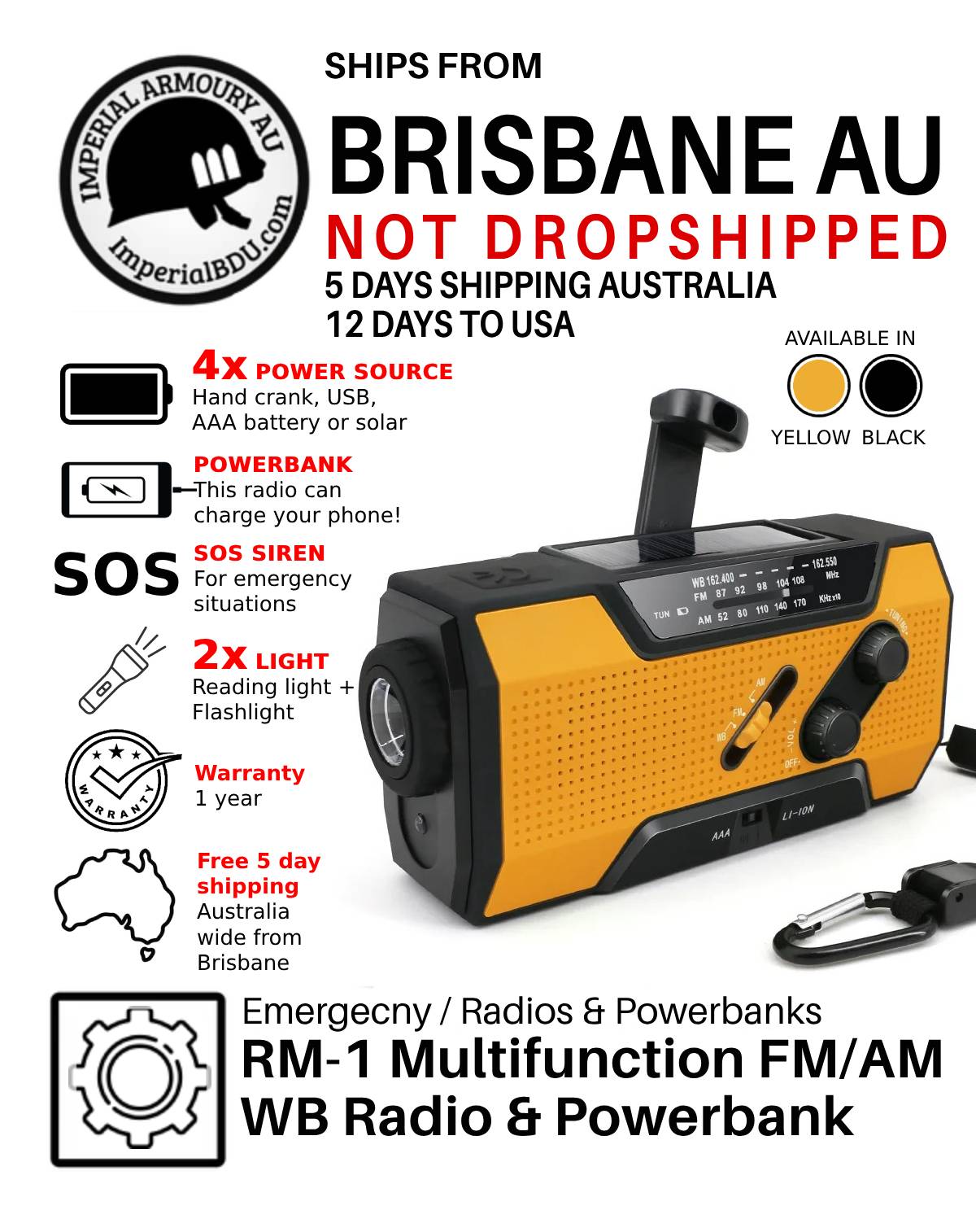 Power Bank Multifunction Radio Australia AM/FM/WB Model RM-1 – Imperial ...