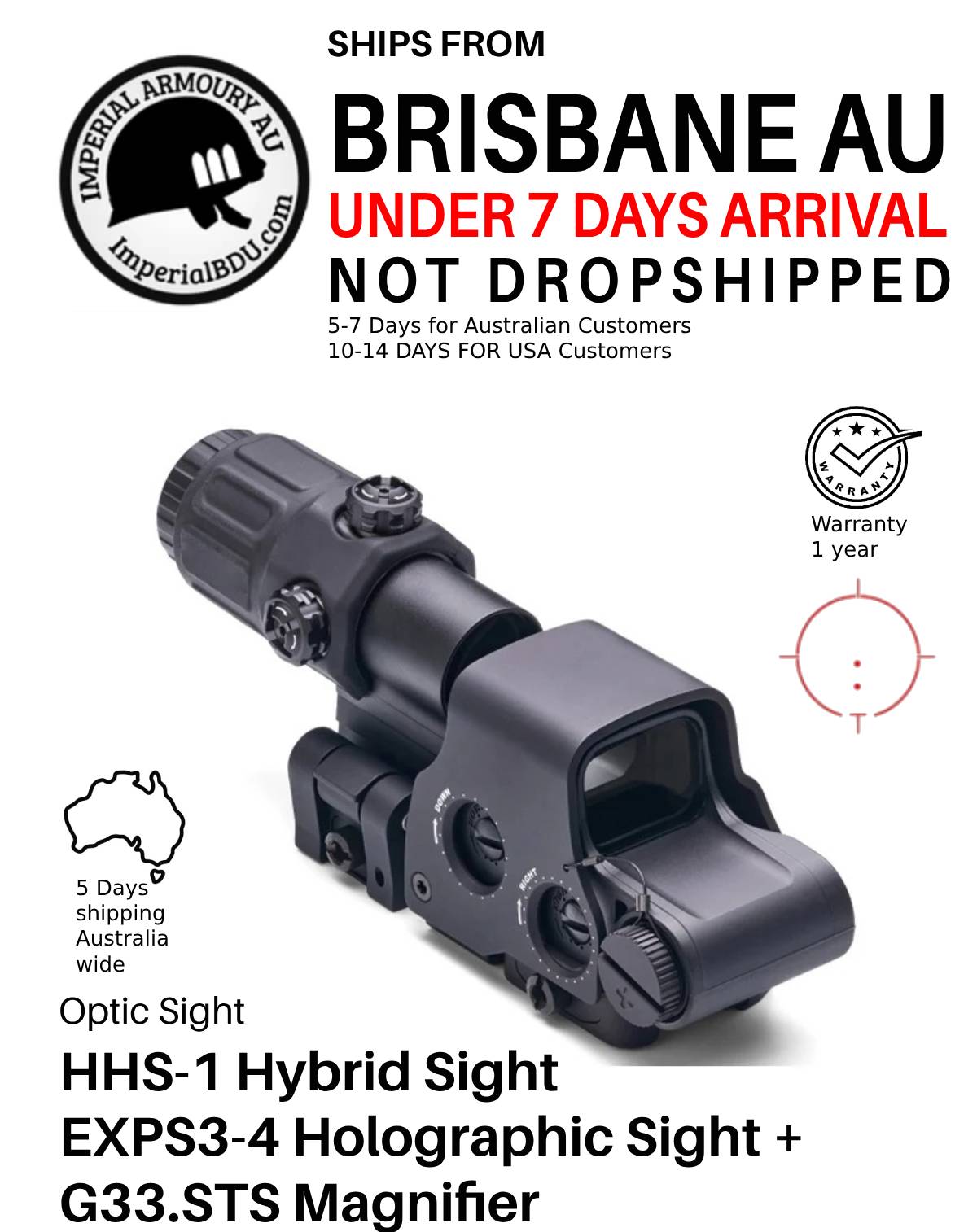 Shop HHS-1 hybrid sight The HHS-1 (Holographic Hybrid Sight 1) hybrid optical complex features the EXPS3-4 holographic sight with the G33.STS magnifier.