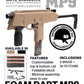 Tan coloured Electric MP9 nerf foam launcher with Imperial Armoury logo on a white background