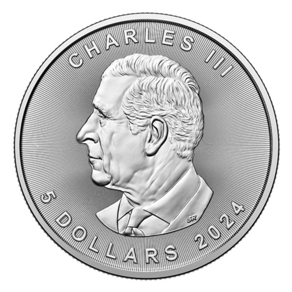 .9999 Fine Silver 1oz Royal Canadian Mint Maple Leaf 2024 (King Charle ...
