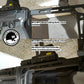 A split-screen view of a black metal folding stock for a rifle, shown both unfolded and folded. The image features text overlays describing the product and a circular logo for Imperial Armoury.