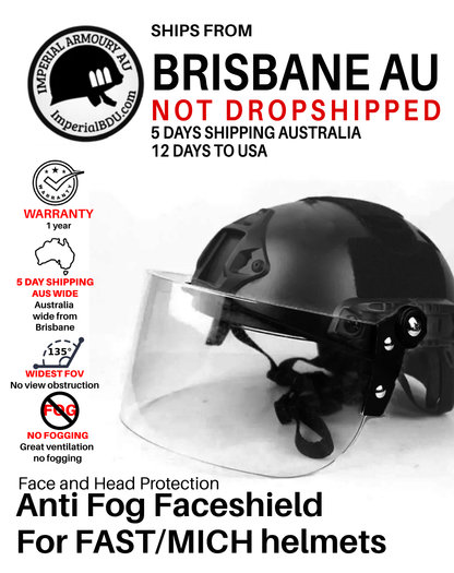 actical airsoft full-face shield with anti-fog visor, designed for FAST and MICH helmets, providing comprehensive BB gun protection