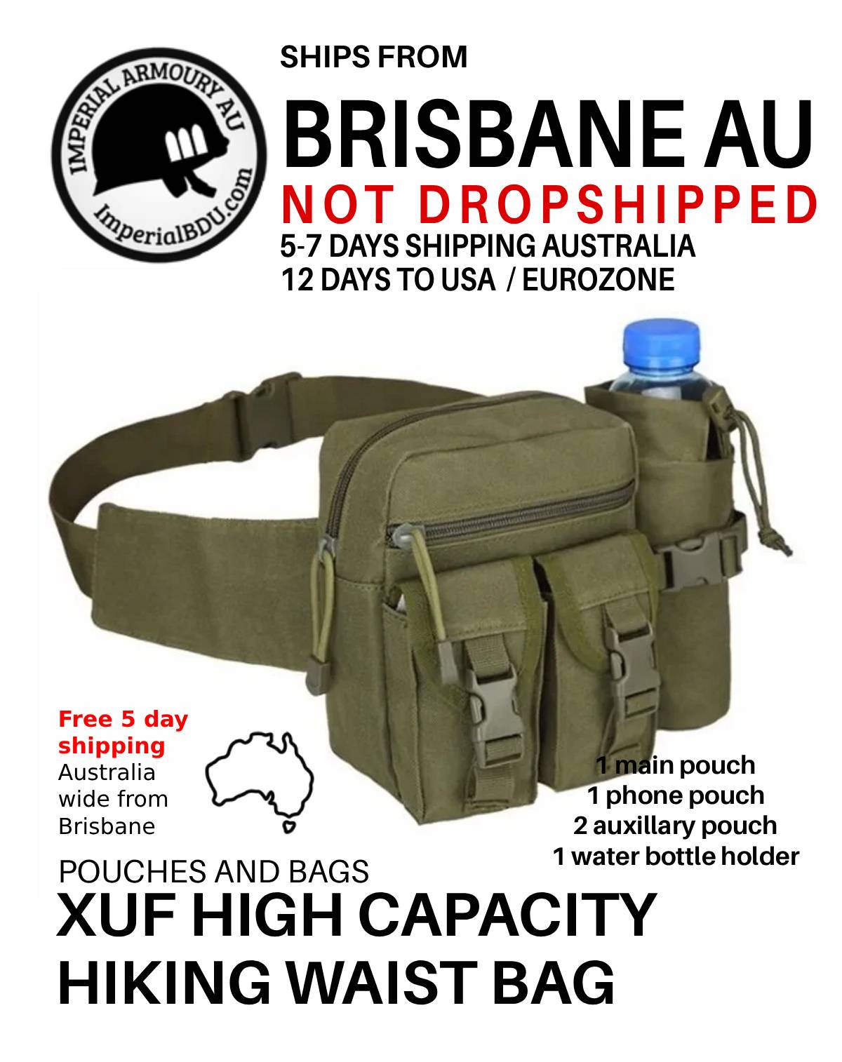XUF High Capacity Hiking Waist Bag Fanny Pack + Water Bottle Holder - Australia