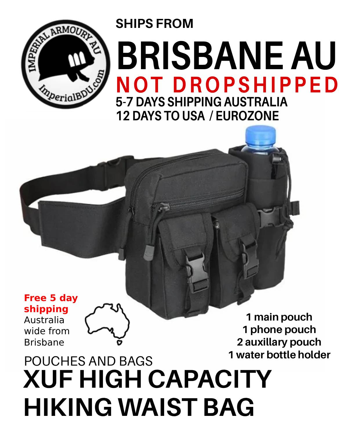 XUF High Capacity Hiking Waist Bag Fanny Pack + Water Bottle Holder - Australia