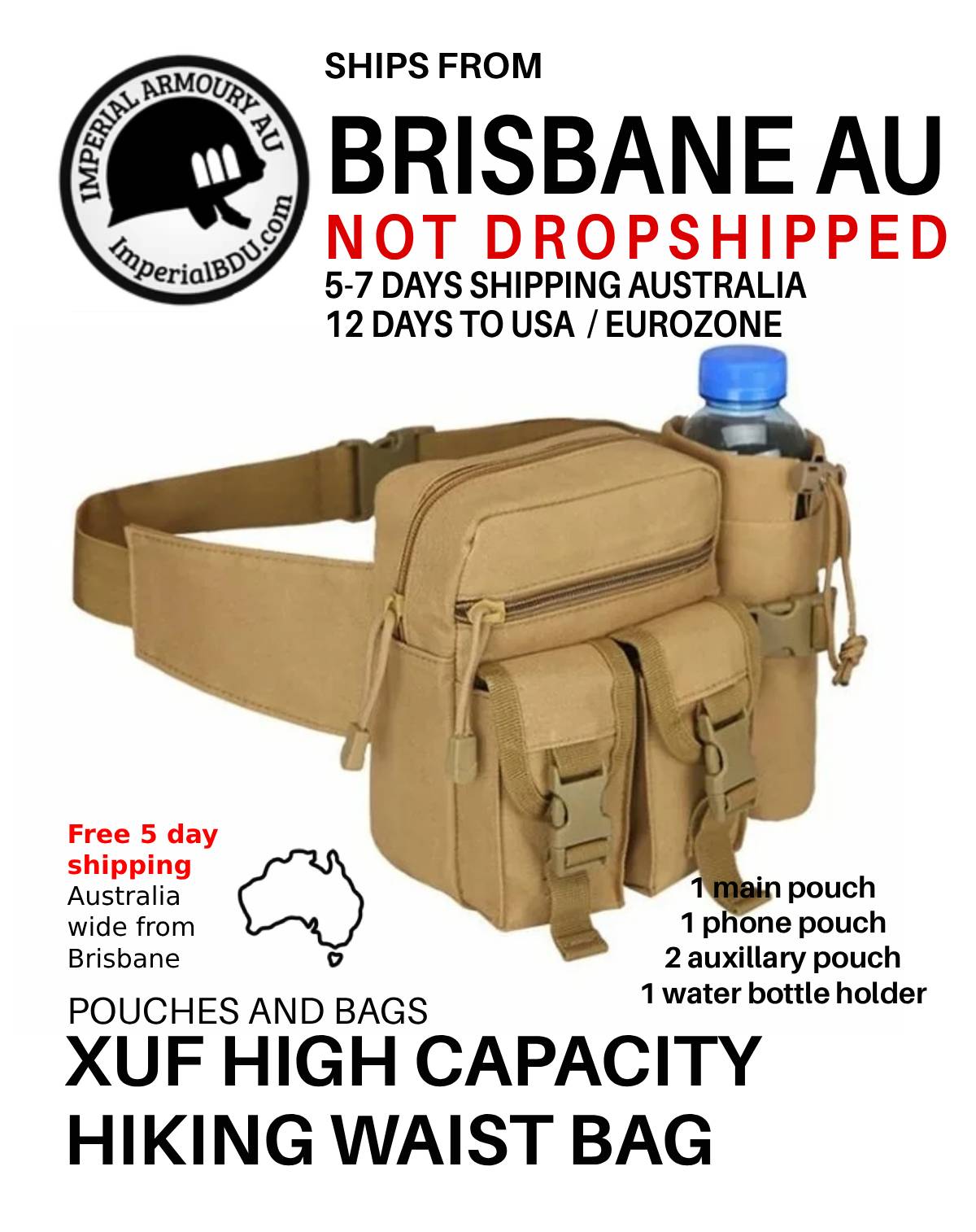 XUF High Capacity Hiking Waist Bag Fanny Pack + Water Bottle Holder - Australia